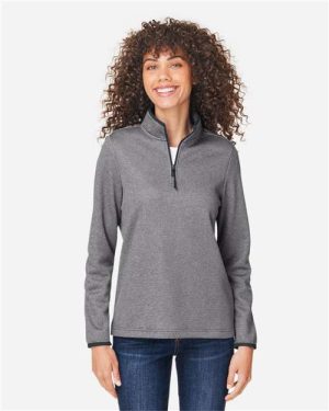 CE73W - Women's Venture Heathered Stripe Quarter-Zip Pullover - CORE365