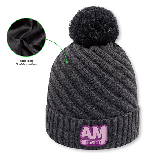 1E133L - Acrylic /Polyester Satin Women's Pom Pom Cuff Toque - AJM - Image 2